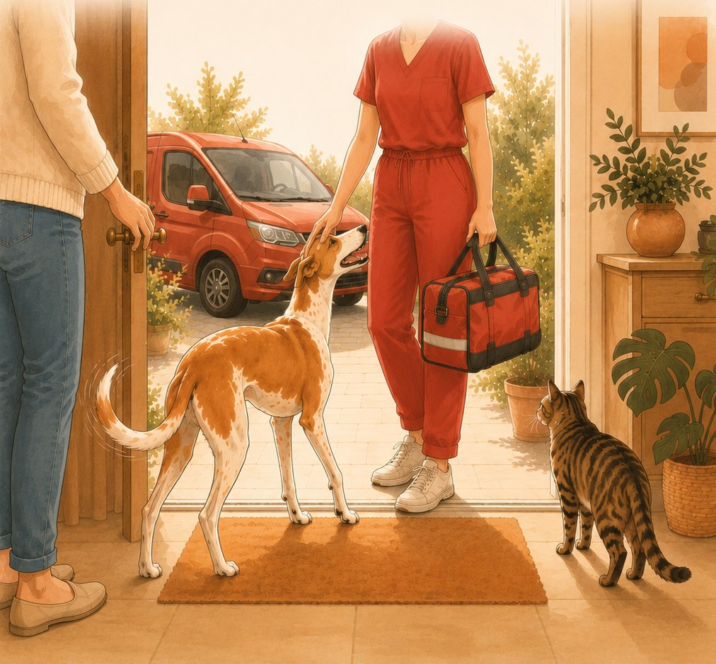 Arrivée de DOGTOR, accueilli par un chien et un chat